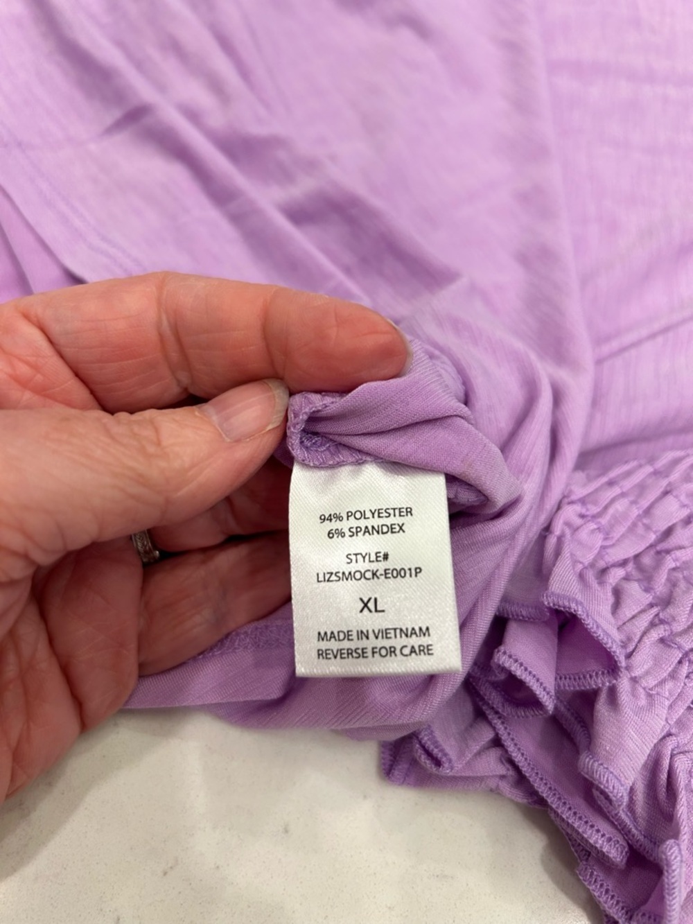Women's Lavender Split-Neck Smocked Sleeve Blouse - Picture 4 of 8
